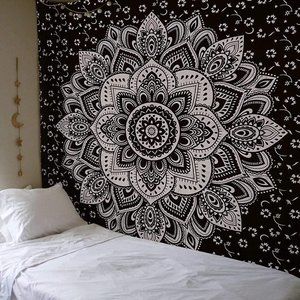 Navy Blue & METALLIC SILVER Mandala Boho Bohemian COTTON Wall Decor Tapestry NEW